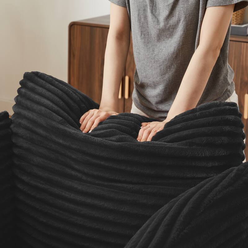 Oversized Corduroy Chaise Lounge Chair, Black, No Assembly Required