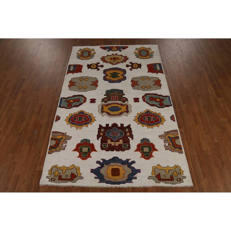 Vegetable Dye Gabbeh Oriental Area Rug Hand-Knotted Wool Carpet - 5'1" x 8'3"