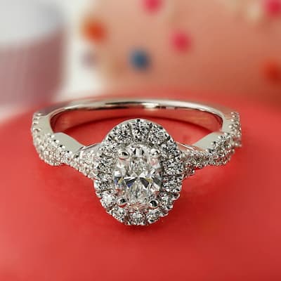 Auriya 18k Gold Twisted Oval-cut 5/8ctw Halo Diamond Engagement Ring