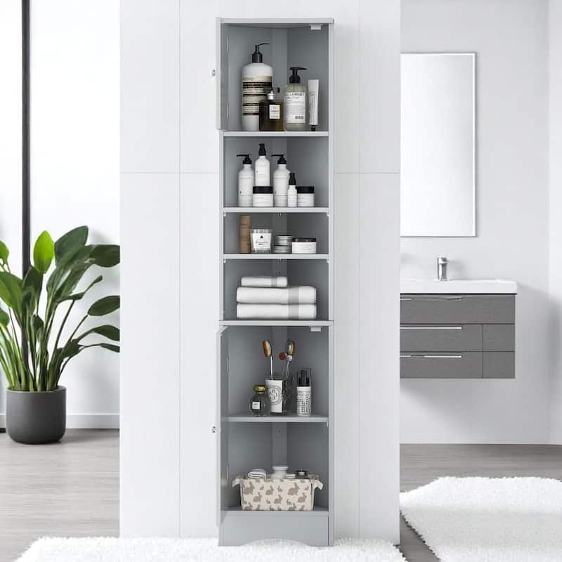 Triangle Corner Bathroom Cabinet with 2 Doors, Open Shelf, Adjustable Storage for Small Space