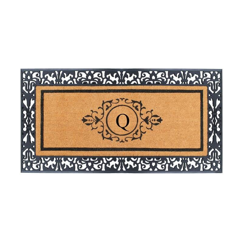 A1HC Natural Coir and Rubber Monogrammed Floral Bordered Doormat 30"X60" - Q