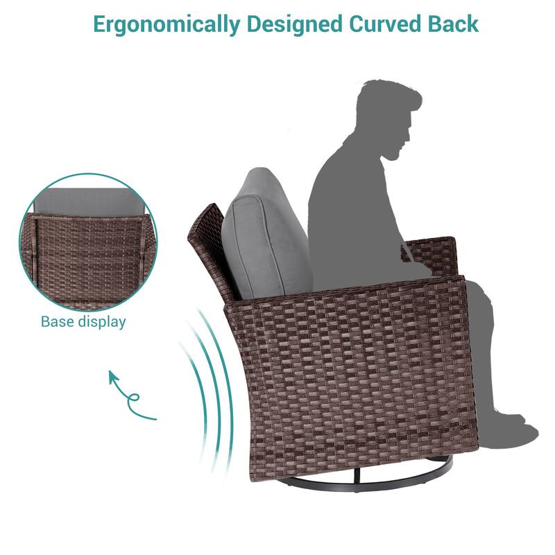 BONOSUKI 5-Piece Outdoor Brown/Gray PE Wicker Patio Conversation Sets, Swivel Rocking Sofa Set with Cushions and Ottomans