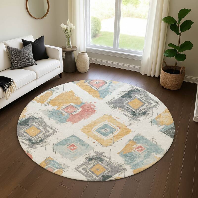 Premium Washable Super Soft Modern Diamonds Mayfield Rug - 8' x 8' - Ivory