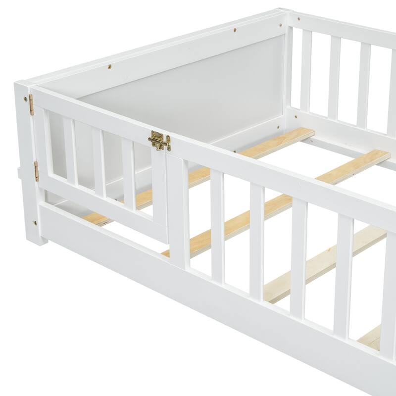 Twin size Floor Platform Bed with Built-in Book Storage Rack