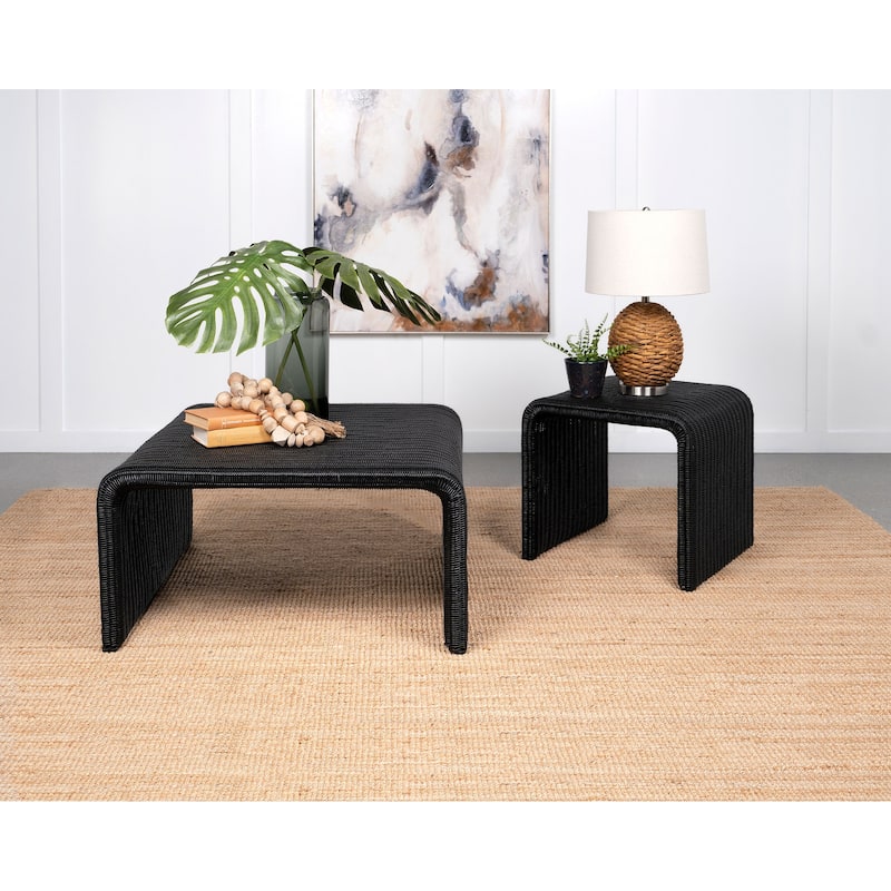 Cahya Rattan Coffee and End Table Set - 2-Piece Set - Black