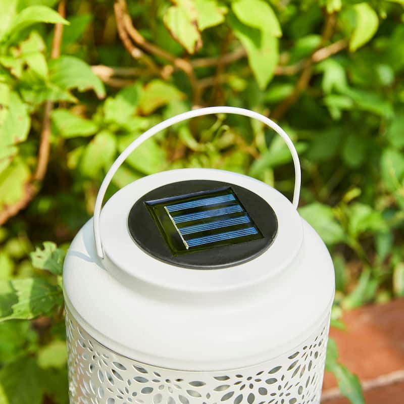 Glitzhome Set of 2 Metal Flower Solar Powered Outdoor Hanging Lantern