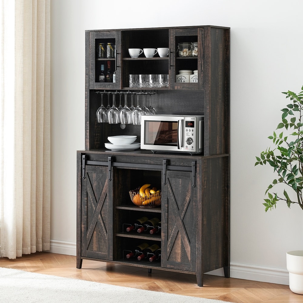 42.5-inch Farmhouse Wine Cabinet with Sliding Barn Door - 15.7"D x 42.5"W x 69.6"H