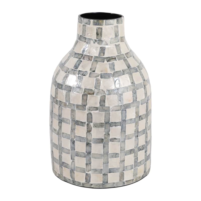 Mosaic Capiz Vase with Checkered Pattern - Tall Flower Vase