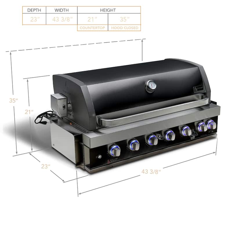 Mont Alpi Black Stainless Steel MABi805 44-Inch 6-Burner 87000 BTU Liquid Propane / Natural Gas Built-In Outdoor Barbecue Grill
