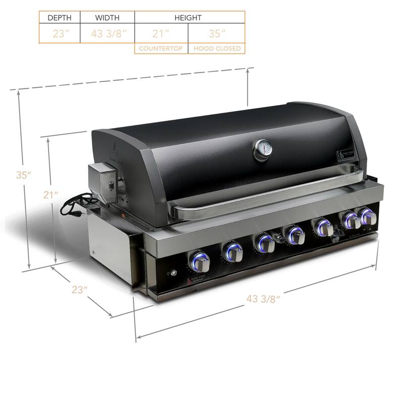 Mont Alpi MABi805-BSS-COMBO 6-Burner Black Stainless Steel Built-in Grill with Outdoor Compact Refrigerator & Accessories - N/A