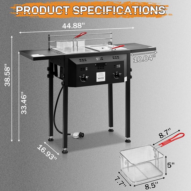 Outdoor Deep Fryer With Dual 8QT Stainless Steel Tank & Basket - N/A