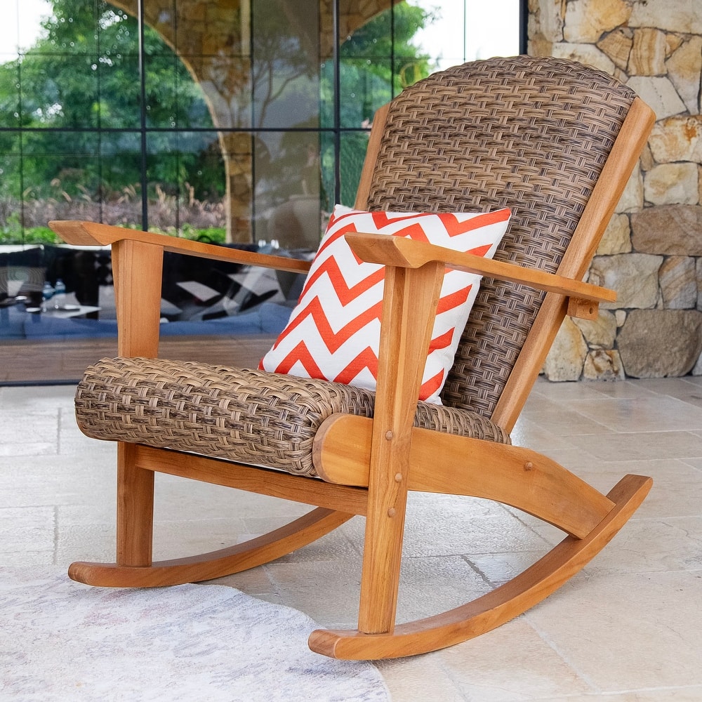 Cambridge Casual Camden Teak Outdoor Rocking Chair with Padded Woven Seat
