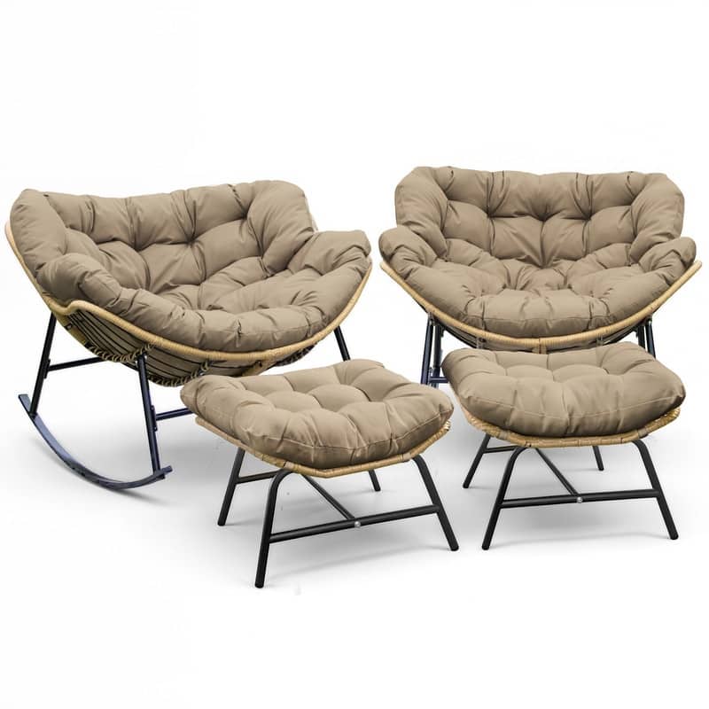 FINCATI Outdoor Rocking Papasan Chair, Rocking Chair Outdoor, 450 lbs Indoor Oversized Rocking Papasan, Comfy Rocking Egg Chair