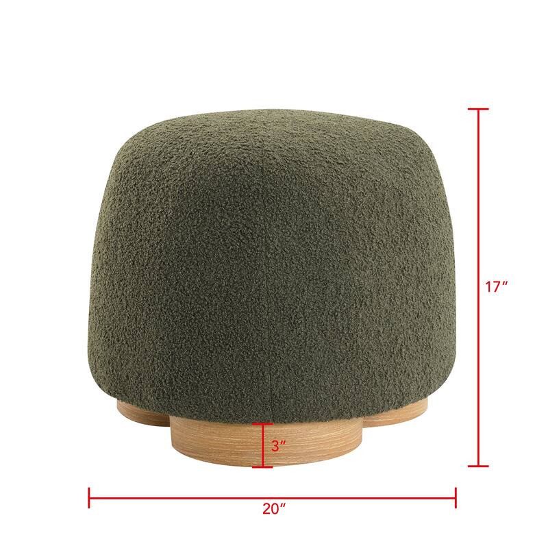 Round Soft Teddy Fabric Upholstered Ottoman, Footstool with Soft Padded Seat, Fully Assembled Modern Sofa Couch Footrest