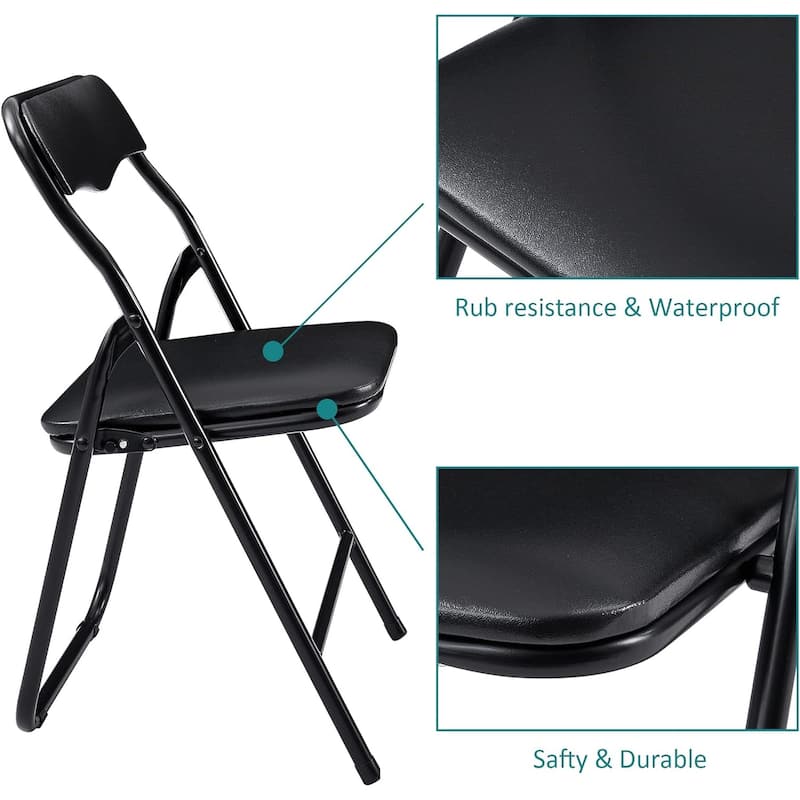 VECELO 5 Pcs Kids Folding Activity Table and Chairs Set, Portable, with Ultra Soft PU Padded Cushion, Matte Black