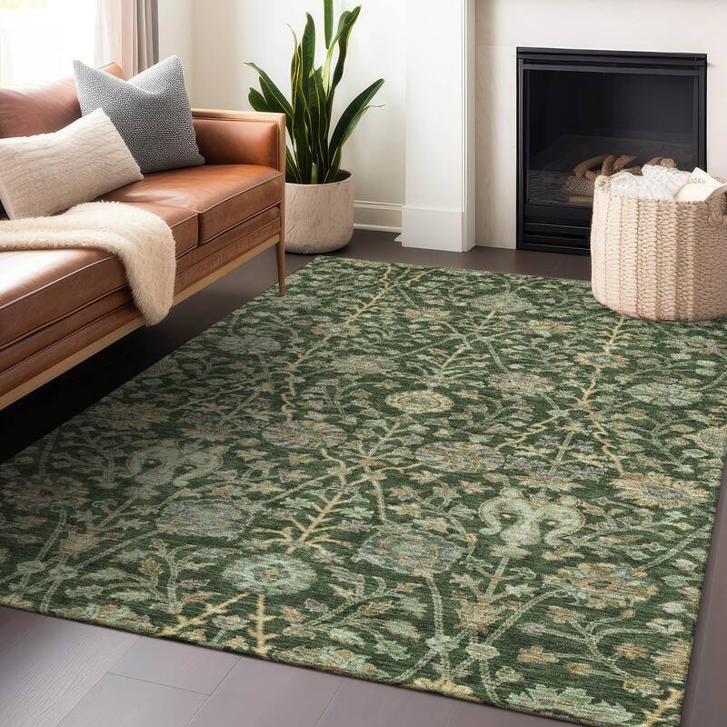 Machine Washable Indoor/ Outdoor Traditional Kashan Chantille Rug - Green - 3' x 5'