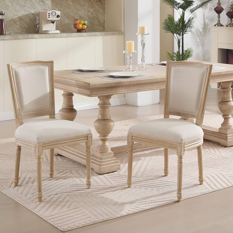 2PCS T-shaped Back Cotton Linen Dining Chairs - Natural