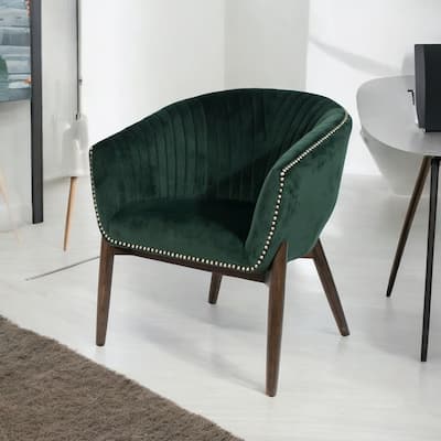 HomeRoots 28" Green And Brown Velvet Arm Chair - 28 in. x 32 in. x 27 in.
