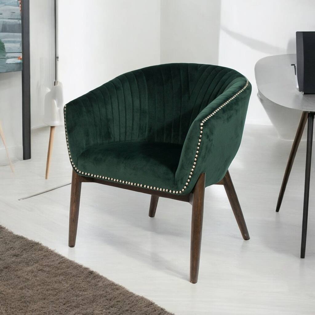 HomeRoots 28" Green And Brown Velvet Arm Chair - 28 in. x 32 in. x 27 in.