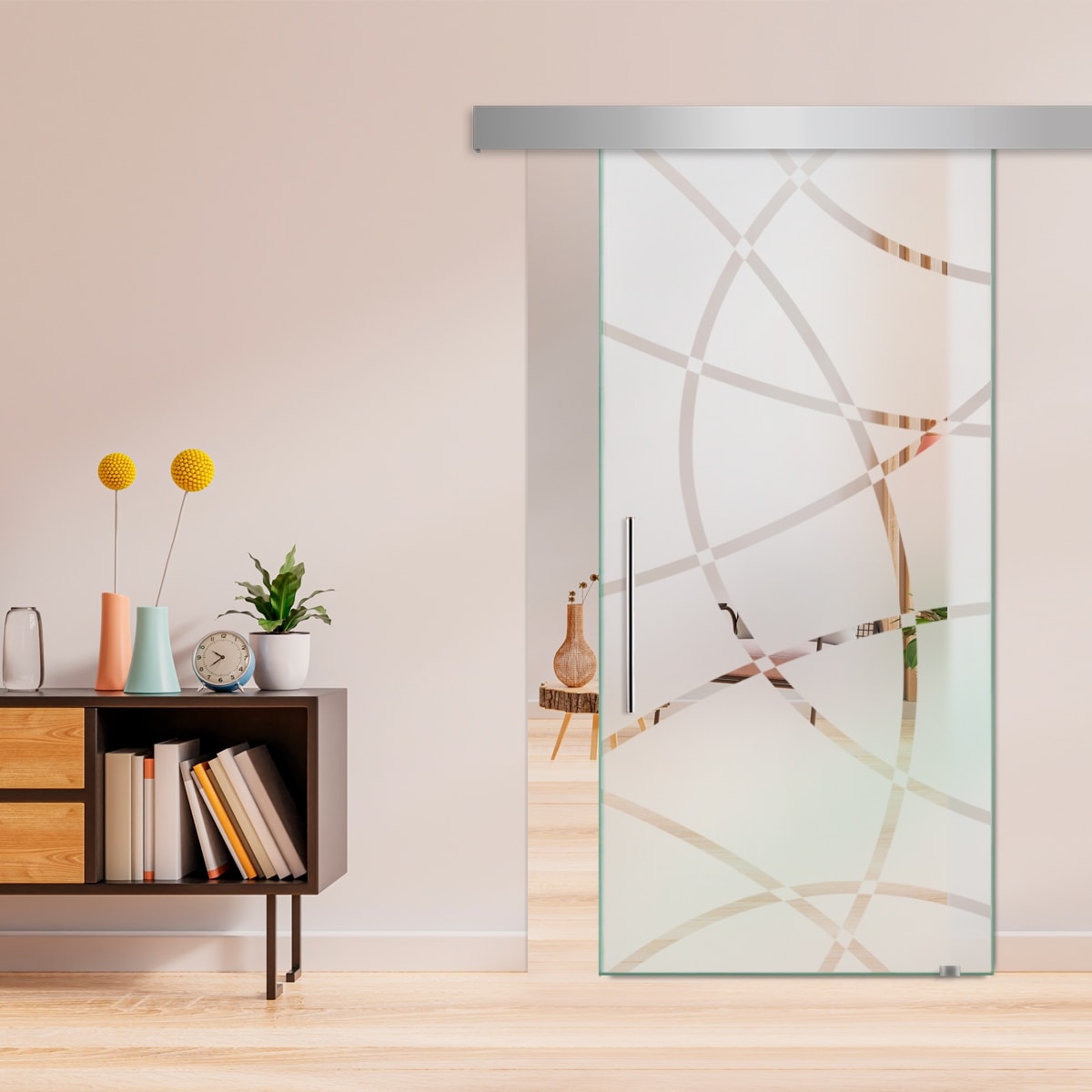 Modern Frosted Glass Sliding Barn Door with Hardware Kit