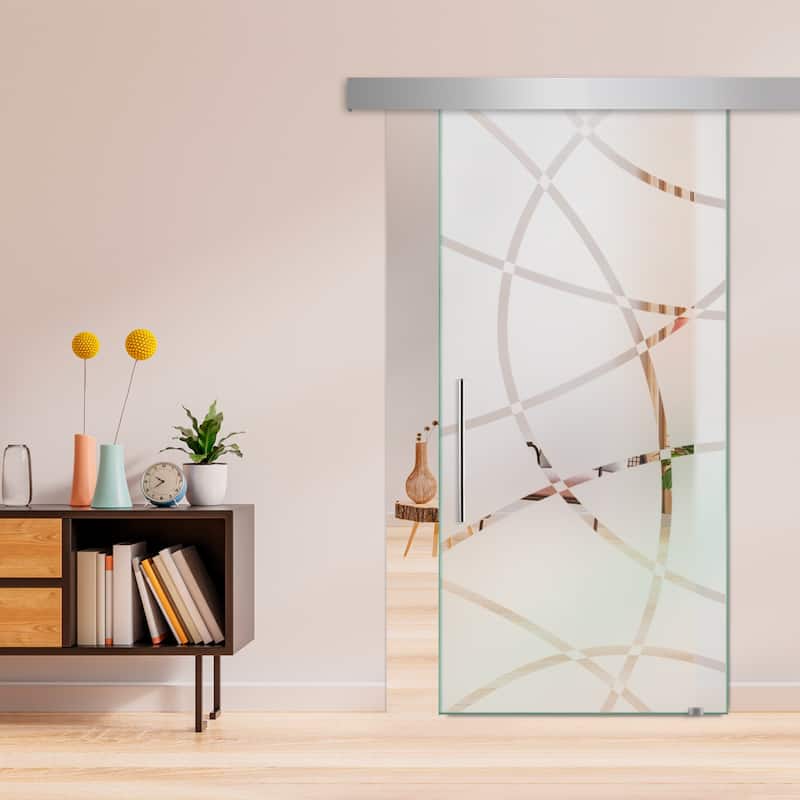 Modern Frosted Glass Sliding Barn Door with Hardware Kit - 24"x81"-Left - Semi-Private