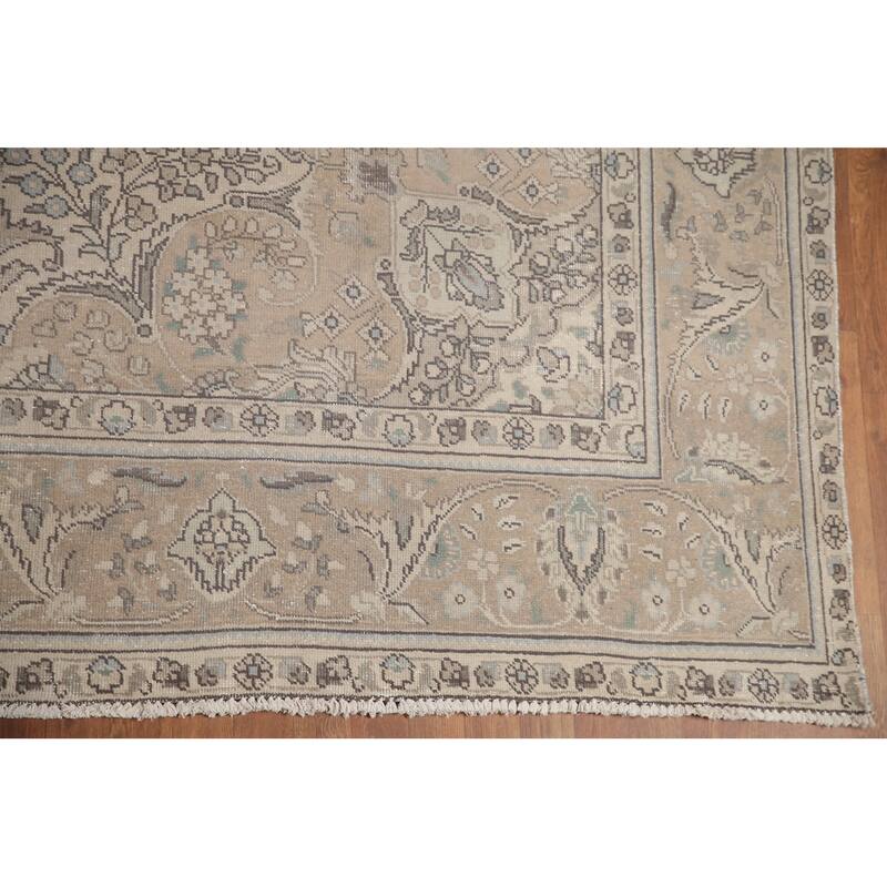 Hand Knotted Oriental 100% Wool Carpet Traditional Floral Beige & Ivories Tabriz Area Rug - 12' 7'' X 10' 0''