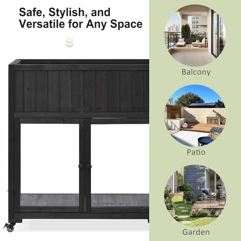 2-Door Mini Wood Cold Frame - Compact Garden Greenhouse with Wheels and Raised Bed Liner