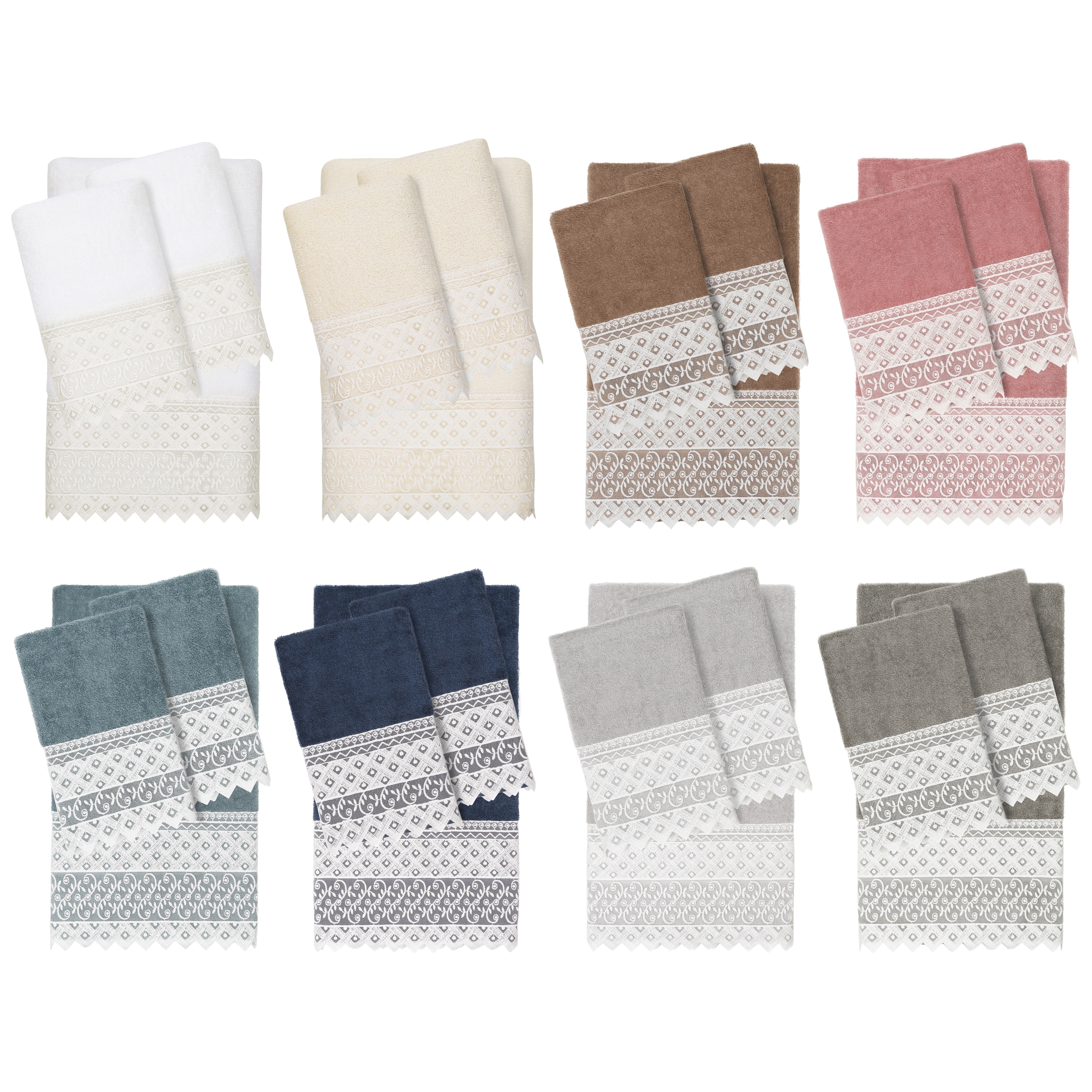 Authentic Hotel and Spa 100% Turkish Cotton Aiden 3PC White Lace Embellished Towel Set