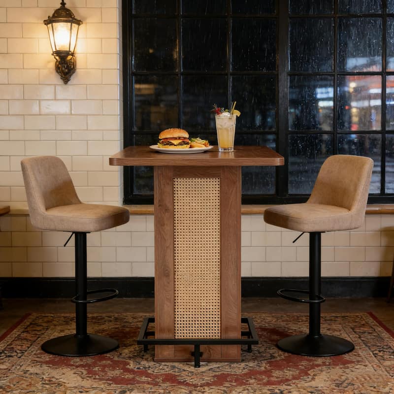 Pub Table With Industrial Metal Footrest For Small Kitchen & Breakfast Nook