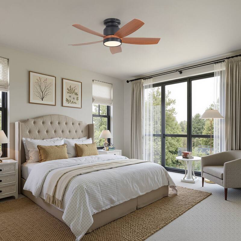 Sofucor 42"/48"/ 52"/60"Noiseless Walnut Wood Ceiling Fan with Remote Control, Integrated Light Optional