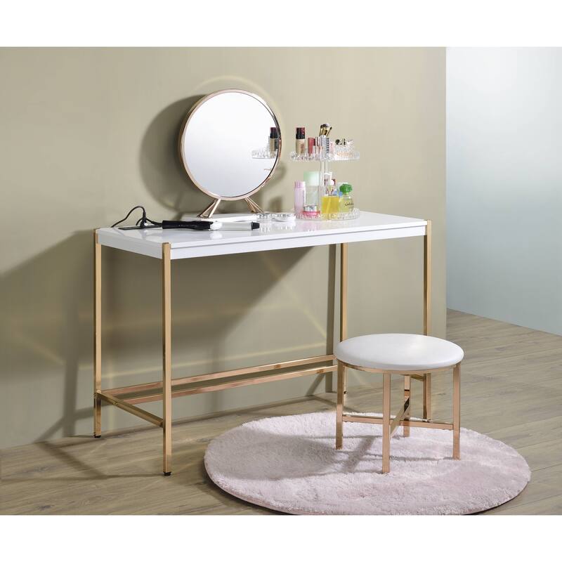 Midriaks White & Gold Finish Writing Desk W/USB