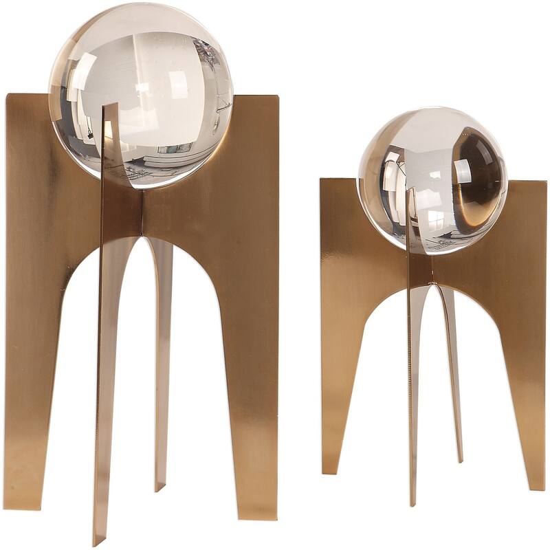 Uttermost Ellianna Two Piece Glass and Steel Statue Set by Grace - Brassy Gold
