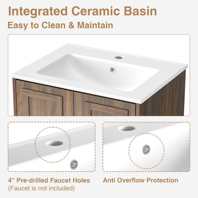 Anmytek 24'' Floating Bathroom Vanity Sink Combo Wall Mounted Cabinet with Soft Close Door