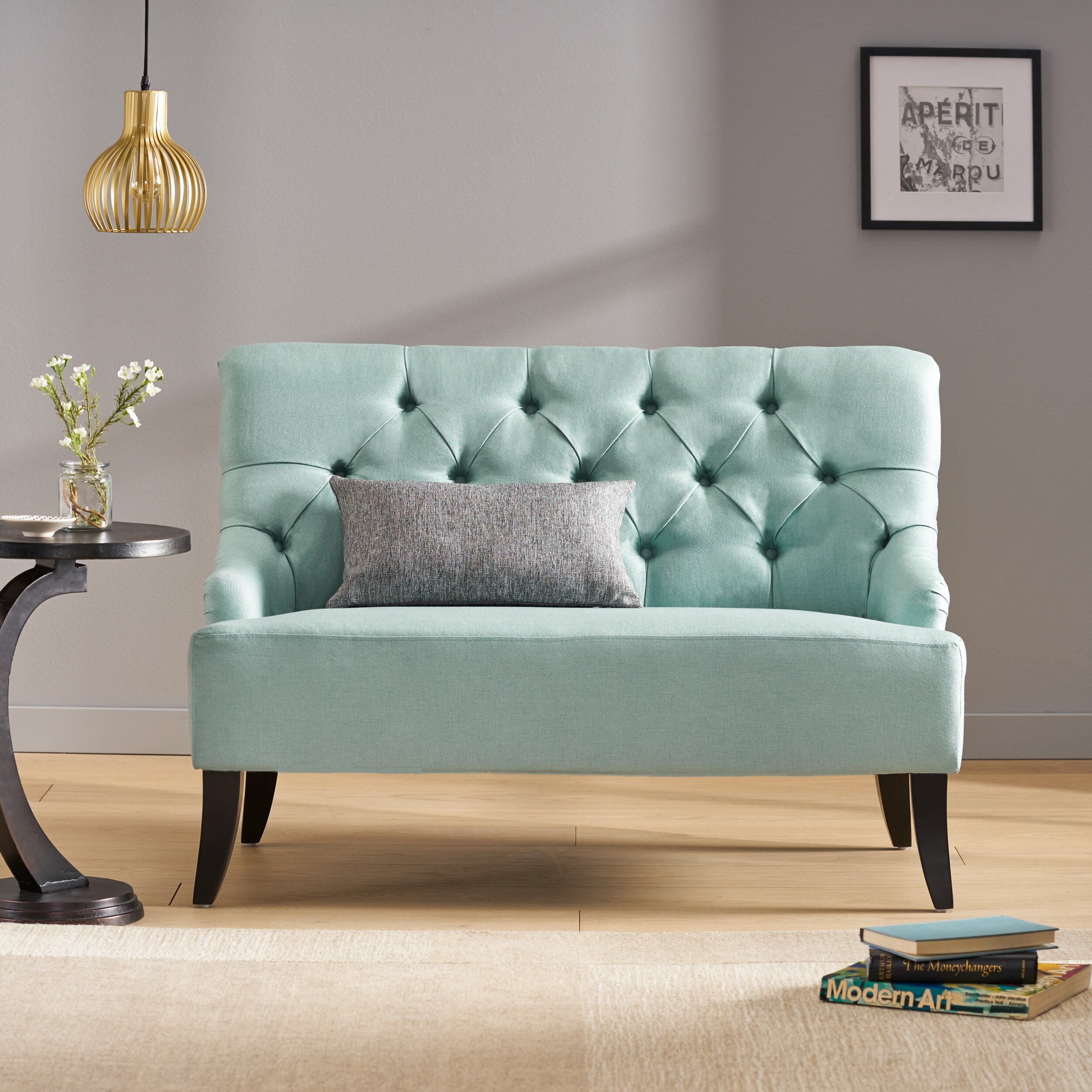 Light Blue Sofa Couch with Birch Legs for Living Room Loveseat with Button Tufted Backrest Comfortable Upholstered Settee On Sale Bed Bath Beyond 41955693
