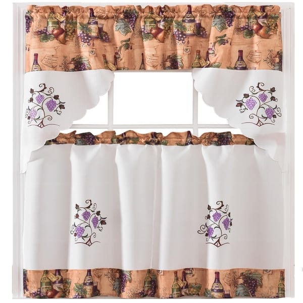 Urban Grape Printed & Embroidered Kitchen Curtain Set ...