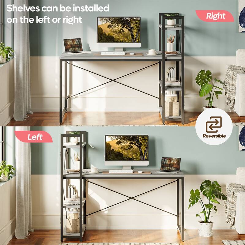 Computer Desk Home Office Computer Desk with 4 Shelves & Hooks