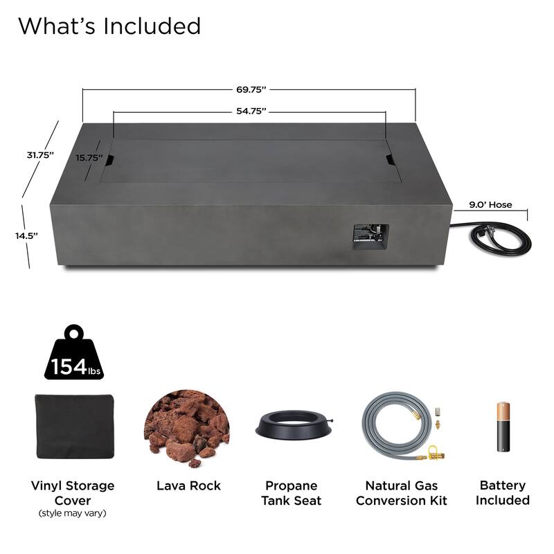 Aegean 70" LP Fire Table w/NG Conversion in Weathered Slate by Real Flame