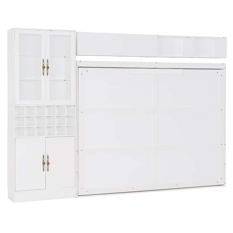 Roomfitters Full/Queen Size Murphy Bed Wall Bed with Sofa, Storage Shelves, USB Ports and Lighting