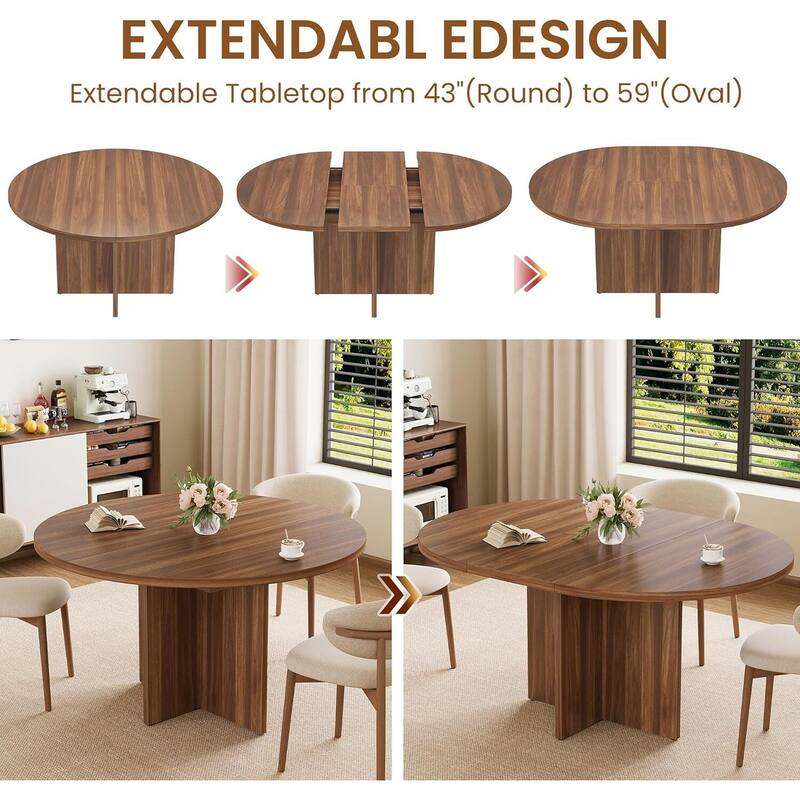 Extendable Round Kitchen Dining Table for Dining Room, Kitchen, Living Room