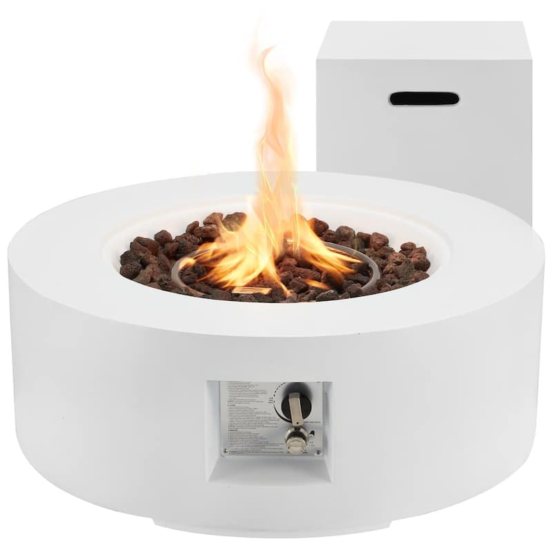 AVAWING 50,000 BTU Outdoor White Round Propane Fire Pit Table with Tank Holder