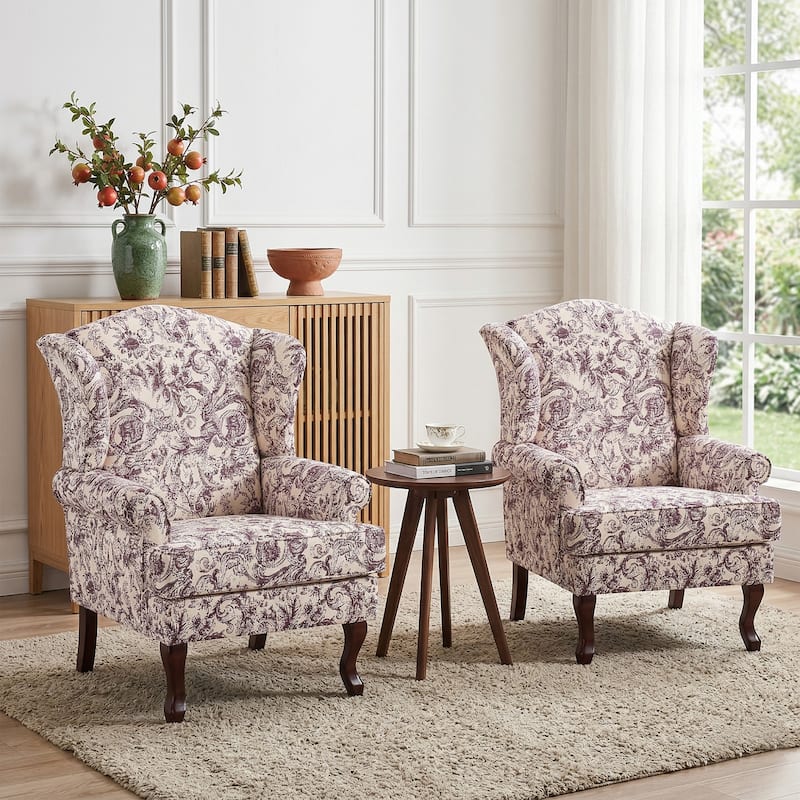 Elegant Living Room Wing Back Arm Chair Upholstered Accent Chair