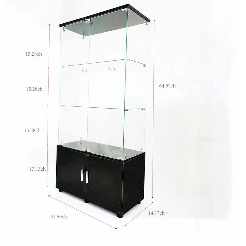 Double-door four-layer cabinet-style storage cabinet,display cabinet,wine cabinet,with remote-controlled lights,adjustable feet