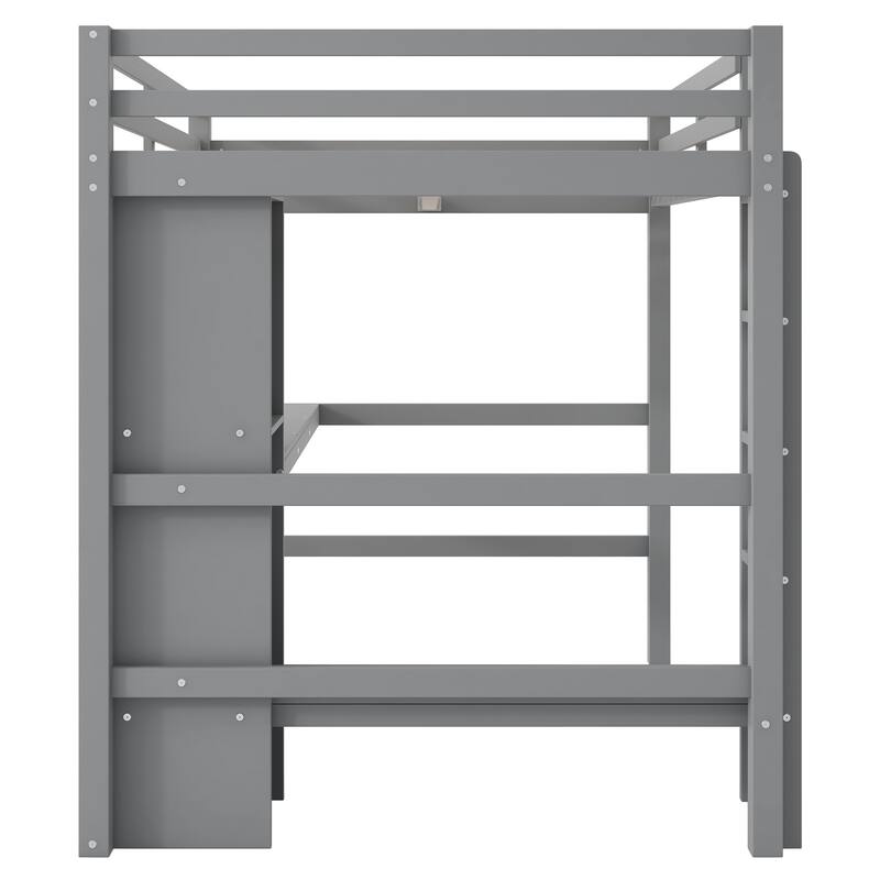 Full Size Loft Bed with Storage Shelves and Desk, Multi-functional Kids Bed Frame with Open Bookcase