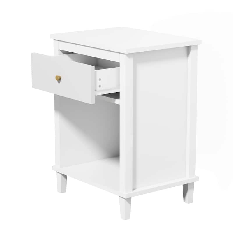 Anmytek White Nightstand with Drawer and Shelf Farmhouse Modern Bedside Table