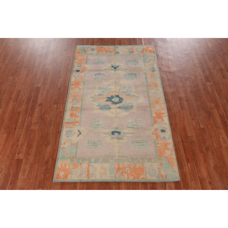 Hand Knotted Oriental 100% Wool Carpet Transitional Medallion Purples Oushak Area Rug - 6' 9'' X 4' 0''