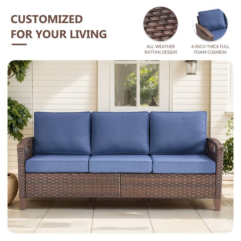 Gymojoy 74'' 3-Seat Outdoor Durable Patio Sofa with Water-Resistant Olefin Fabric Cushions
