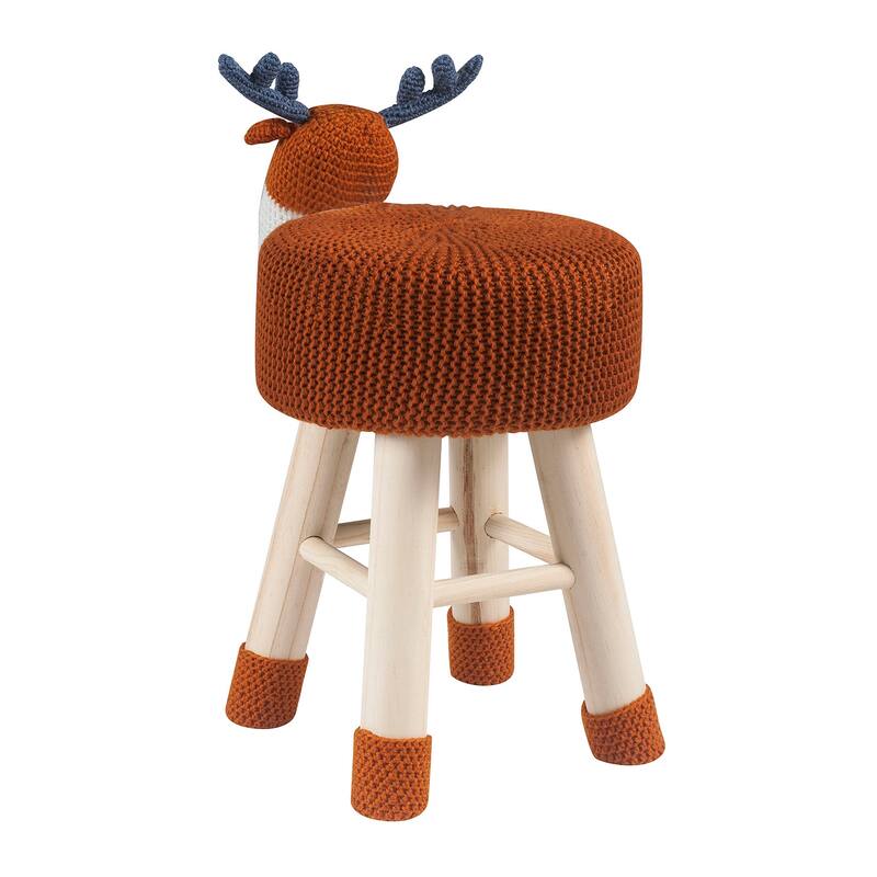 Modern Fabric Deer Design Kids Ottoman Footstool with Solid Wood Legs - 14" L x 11" W x 17" H