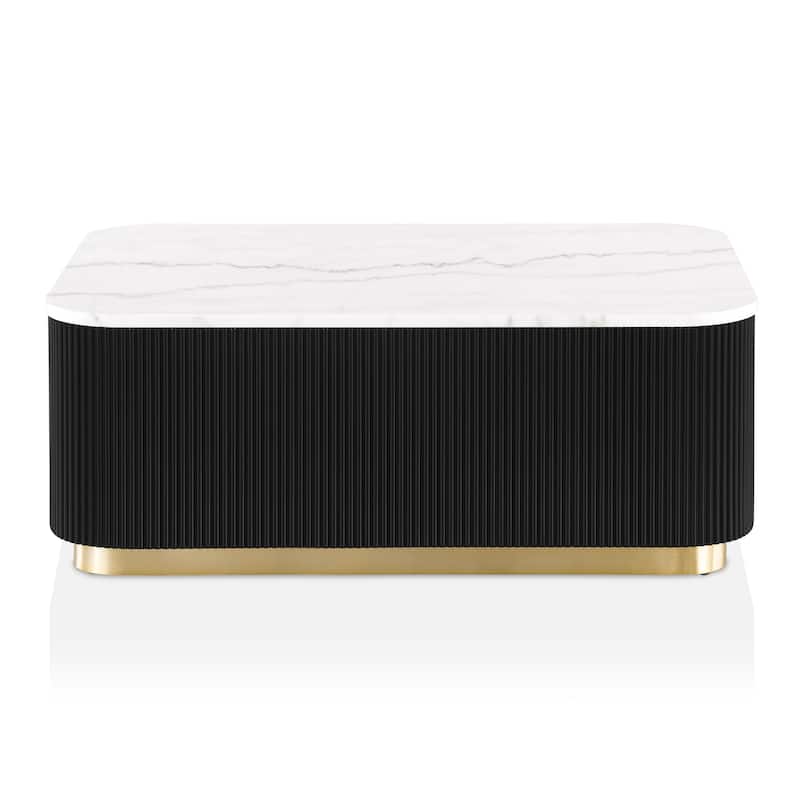 Furniture of America Torin Modern White and Black Genuine Marble Top Rectangle Coffee Table