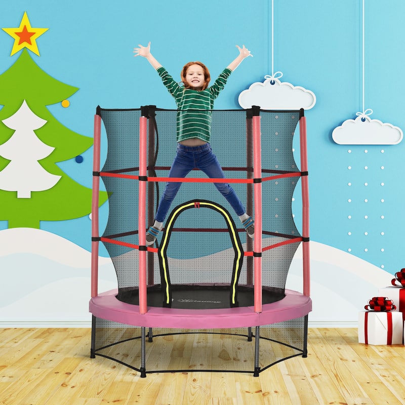 Outsunny 5' Diameter Kids Trampoline with Net for Indoors & Outdoors, Ages 3 to 6