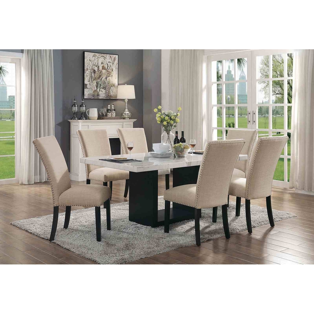 Modern Genuine Marble 7PC Dining Set Table and Chairs